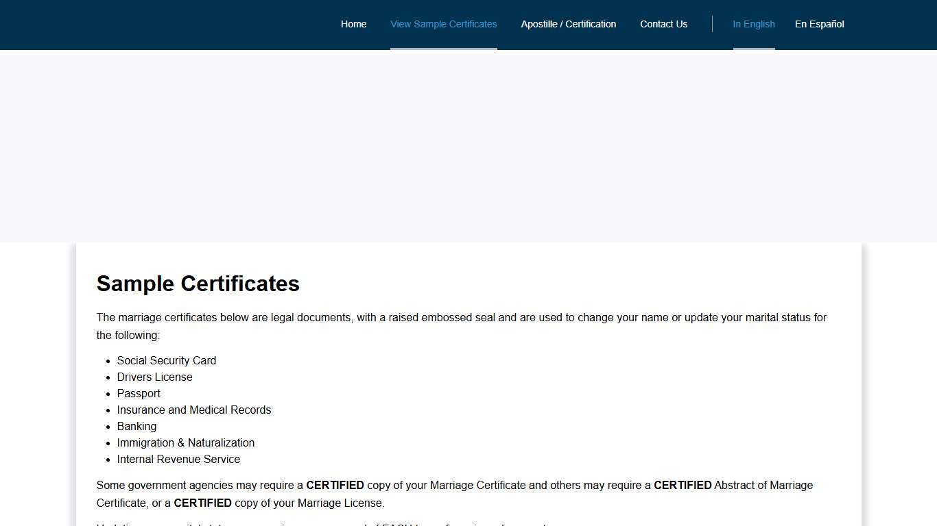 Sample Certificates Nevada Document Retrieval Service